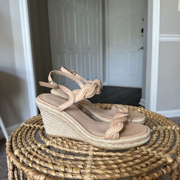 Stuart Weitzman Twist Espadrille Wedge Sandals Beige Cream Tan, Size 8.5 - Picture 1 of 8